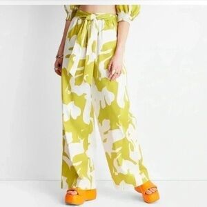 Vibrant Green and White Wide Leg Women's Pants